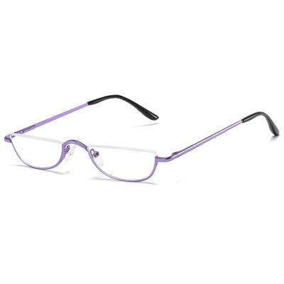 ABETOS Half Moon Reading Glasses Half Frame Semi Rimless Metal Strong Eyewear Spring Hinge Clear Lens Lightweight Fashion Computer Readers for Men Women, Purple 3.0