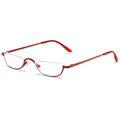 ABETOS Half Moon Reading Glasses Half Frame Semi Rimless Metal Strong Eyewear Spring Hinge Clear Lens Lightweight Fashion Computer Readers for Men Women, Red 2.5
