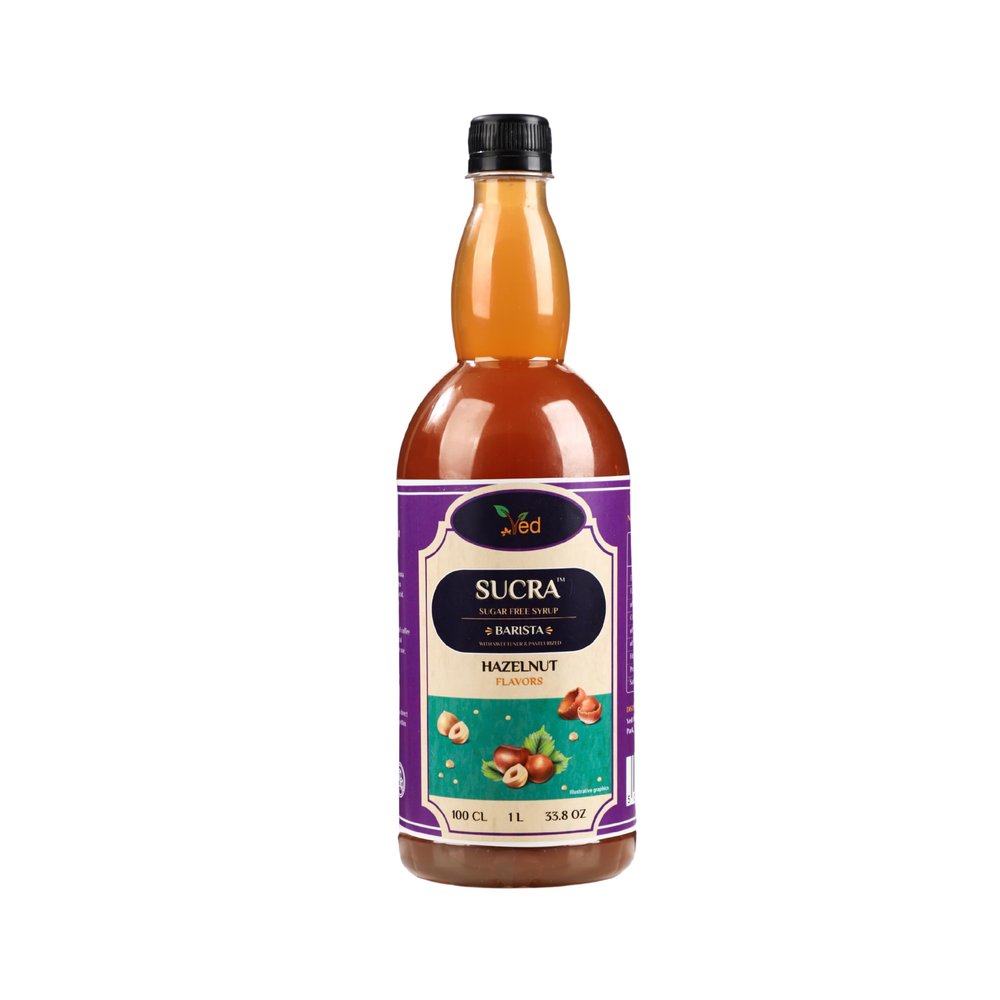 Sucra Premium Sugar free Syrup 1L for Coffee and Cocktails, Hazelnut flavor, Vegan-Friendly, Gluten-Free & Fat-Free.