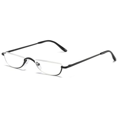 ABETOS Half Moon Reading Glasses Half Frame Semi Rimless Metal Strong Eyewear Spring Hinge Clear Lens Lightweight Fashion Computer Readers for Men Women, Black 3.0