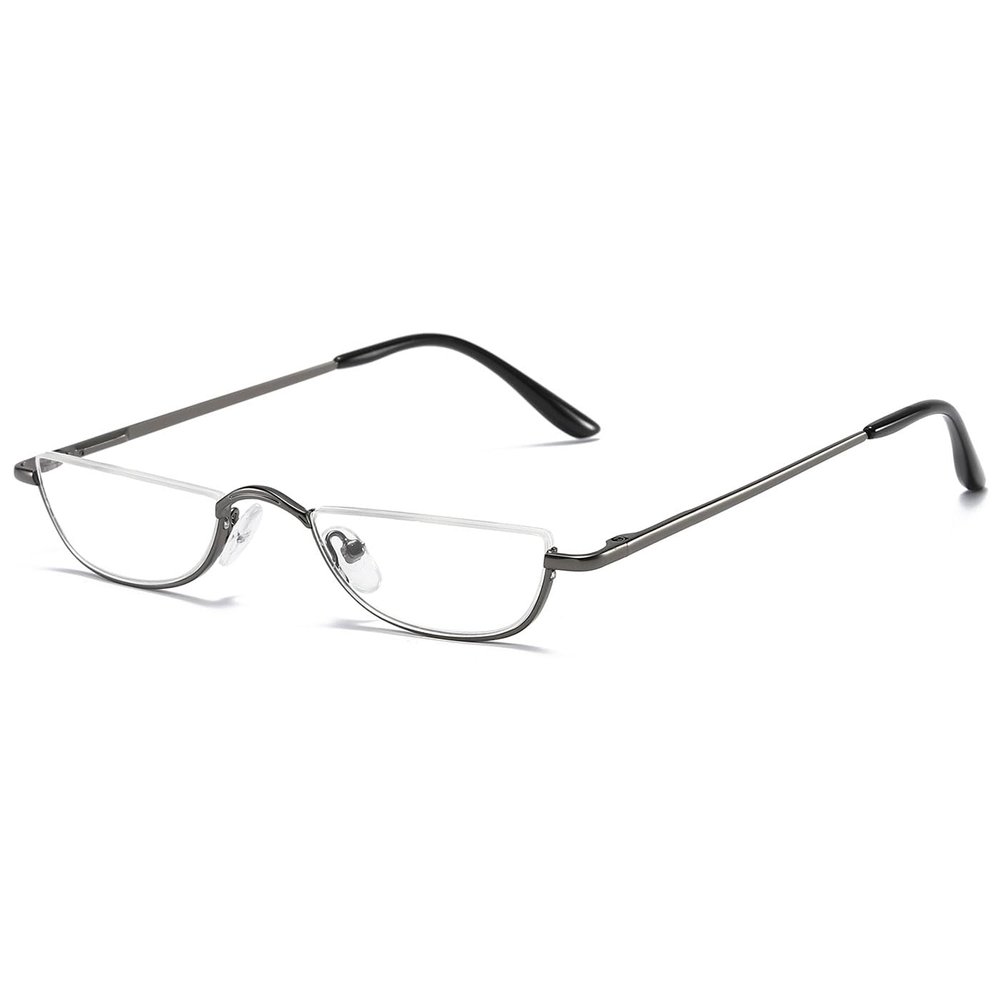 ABETOS Half Moon Reading Glasses Half Frame Semi Rimless Metal Strong Eyewear Spring Hinge Clear Lens Lightweight Fashion Computer Readers for Men Women, Grey 2.0