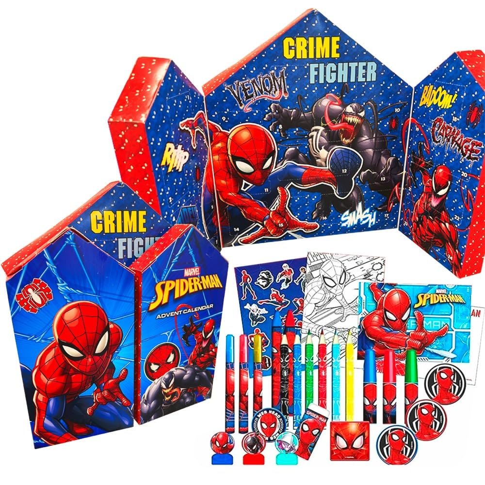 Marvel Amazing Spiderman Kinder-Adventskalender 2023, Weihnachtskalender fr Kinder, gefllt mit Malblttern, Schreibwaren 2023 mehrfarbig