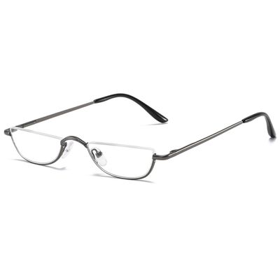 ABETOS Half Moon Reading Glasses Half Frame Semi Rimless Metal Strong Eyewear Spring Hinge Clear Lens Lightweight Fashion Computer Readers for Men Women, Grey 1.5