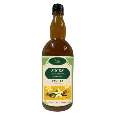 Sucra Premium Syrup 1L for Coffee and Cocktails, sugar free Vanila flavor, Vegan-Friendly, Gluten-Free & Fat-Free.