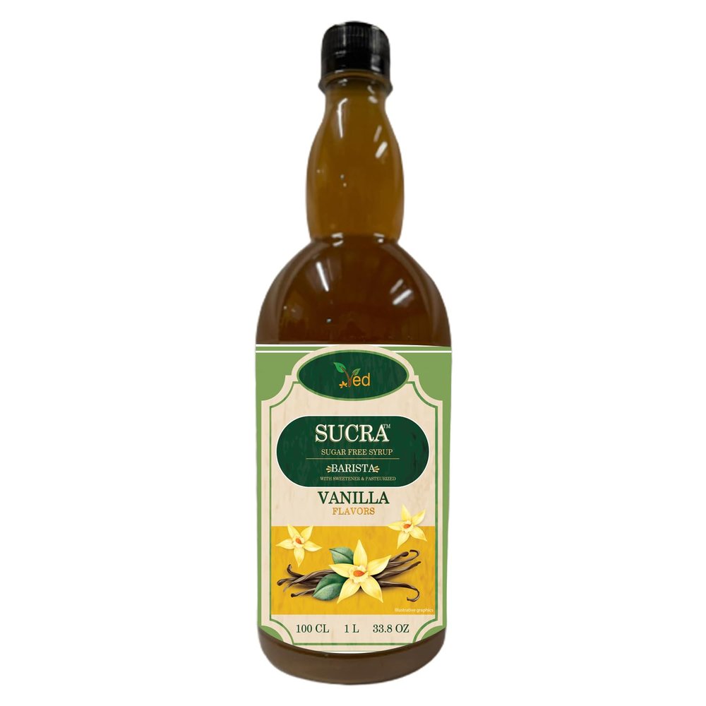 Sucra Premium Syrup 1L for Coffee and Cocktails, sugar free Vanila flavor, Vegan-Friendly, Gluten-Free & Fat-Free.
