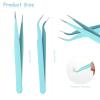 Ainiv 2Pcs Straight Curved Tweezers, Lash Tweezer, Stainless Steel Pointed Tweezers Kit, Sticker Tweezer Tools for Eyelash Extensions, DIY Crafts, Nail Art, Jewelry Making (Blue) view 2