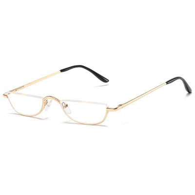 ABETOS Half Moon Reading Glasses Half Frame Semi Rimless Metal Strong Eyewear Spring Hinge Clear Lens Lightweight Fashion Computer Readers for Men Women, Gold 2.5