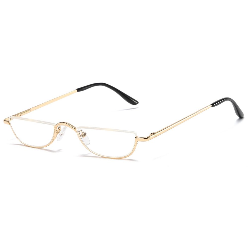 ABETOS Half Moon Reading Glasses Half Frame Semi Rimless Metal Strong Eyewear Spring Hinge Clear Lens Lightweight Fashion Computer Readers for Men Women, Gold 2.5