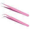 Ainiv 2Pcs Straight Curved Tweezers, Lash Tweezer, Stainless Steel Pointed Tweezers Kit, Sticker Tweezer Tools for Eyelash Extensions, DIY Crafts, Nail Art, Jewelry Making (Pink) view 1