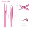 Ainiv 2Pcs Straight Curved Tweezers, Lash Tweezer, Stainless Steel Pointed Tweezers Kit, Sticker Tweezer Tools for Eyelash Extensions, DIY Crafts, Nail Art, Jewelry Making (Pink) view 2