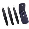 3pc Tweezer Set with Leather Pouch. Beauty Set Includes Flat Tipped, Fine Tip and Slanted tip Tweezers for Precise Hair Removal, Removing Splinters, Nail Art and More view 1