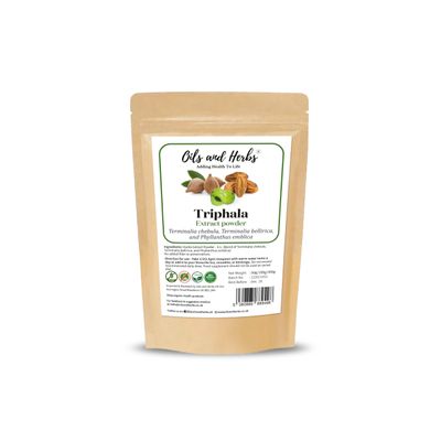 High Strength Triphala Extract Powder 5:1-Blend of Terminalia chebula,Terminalia bellirica, and Phyllanthus emblica-No fillers and Binders (300 GM) - Natural and Pure - by Oils and Herbs UK