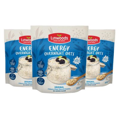 Linwoods Original Energy Overnight Oats | 3x 300g Porridge Oats | Source Of Protein | Healthy Breakfast Food | Vegan Friendly & Gluten Free