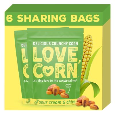 LOVE CORN Sour Cream & Chive Crunchy Corn Snack 115g x 6 Bags  Healthy Snacks Ideal for Gluten Free & Vegan Diets  Low Sugar Alternative for Crisps, Mixed Nuts & Pretzels  Perfect To Graze On