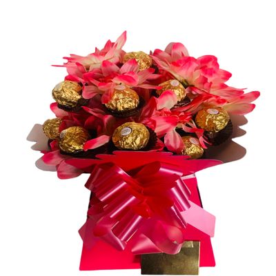 Christmas Chocolate Lindor Gift Box Hamper Bouquet Roses Flowers Red Pink Cadbury White Purple Gold Caramel Dark White Candy Sweets Reeces (Medium)