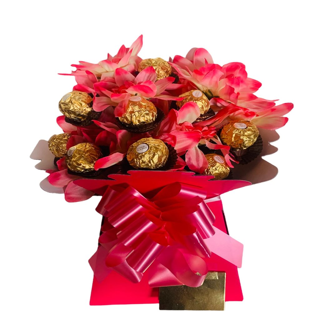 Christmas Chocolate Lindor Gift Box Hamper Bouquet Roses Flowers Red Pink Cadbury White Purple Gold Caramel Dark White Candy Sweets Reeces (Medium)