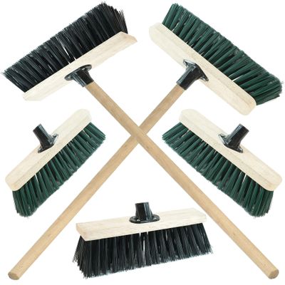 Strong PVC Bristle Brooms/Sweeping Brush With Wooden Handle Garden Brooms For Cleaning Patio Yards Driveways Warehouse and Garage (1, 13" Black)