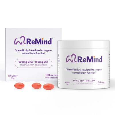 Remind Brain Health Supplements  Patented Formula to Support Normal Brain Function - Contains Lutein, Meso-Zeaxanthin, Zeaxanthin, Omega-3 and Vitamin E- 90 Capsules, 1 Month Supply