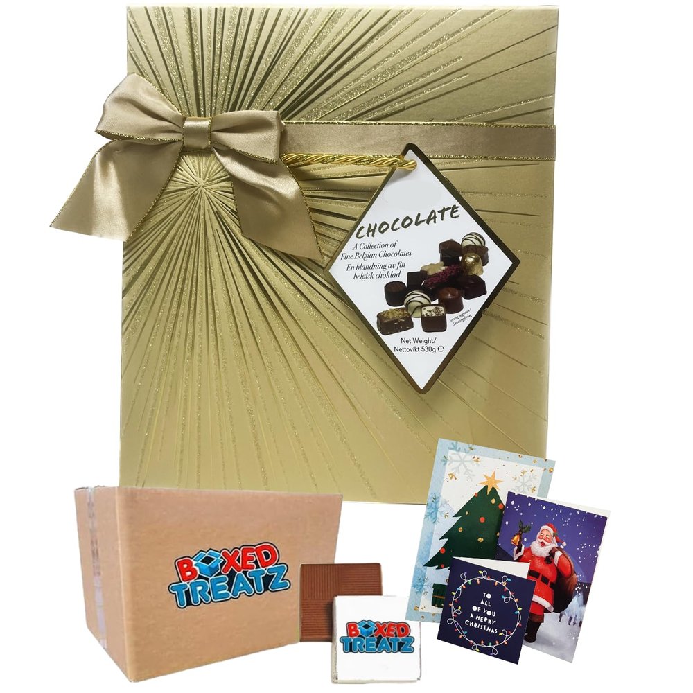 Belgian Chocolates Box in Bag in 3 Colours (520g) Great for Christmas Gifting Boxed Treatz (GOLD)