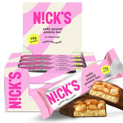 NICKS Keto Protein Bar Salty Peanut, 15 g Protein, 203 Calories, Low Carb Chocolate Snacks No Added Sugar Gluten Free (12 x 50 g)
