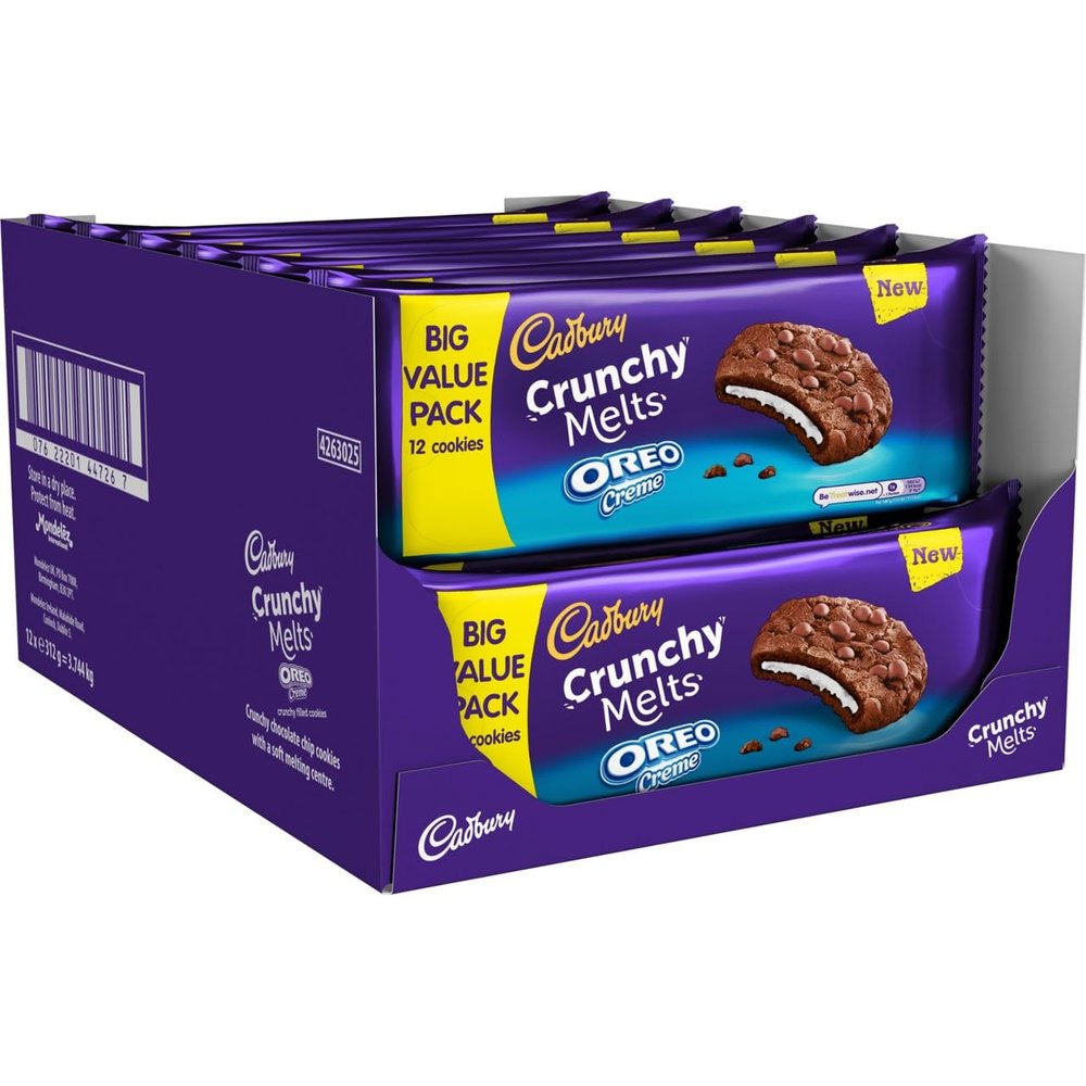 Cadbury Crunchy Melts, Oreo Crme Filled Chocolate Cookies, Deliciously Crunchy, 312 g (Pack of 12)