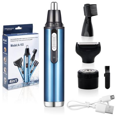 VOSSOT Nose Hair Trimmer Men Women Nose Hair Trimmer 4 in 1 USB Rechargeable Ear Hair Trimmer Nose Trimmer Test Winner Nose Hair Remover Ear Hair Trimmer Nose Hair Eyebrow Beard Trimmer (Blue)