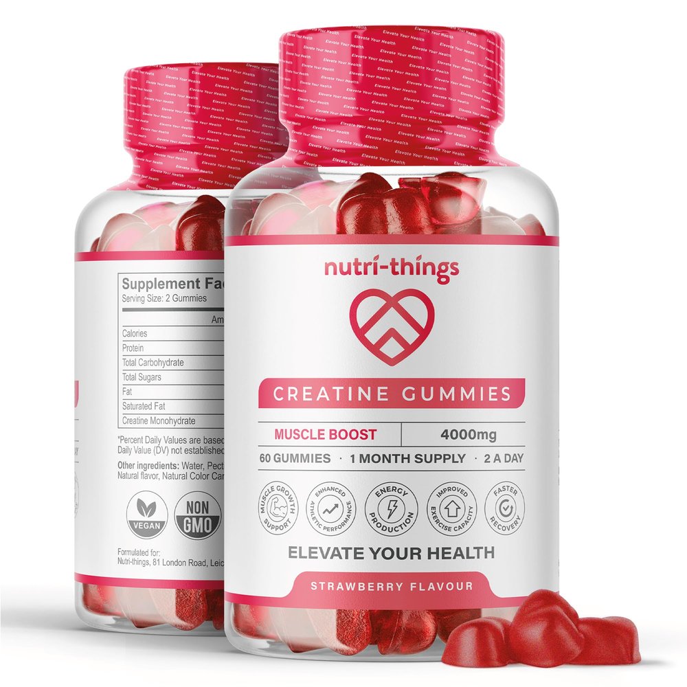 Creatine Gummies - 4000mg Muscle Growth Support - Delicious Strawberry Flavor - Convenient 30-Day Supply (60 Gummies) - Non-GMO, Gluten-Free - Natural Ingredients
