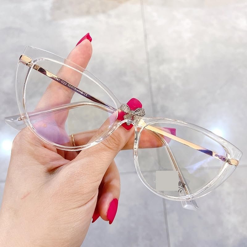 PARWANA Stylish Anti Eyestrain Reading Glasses Women Blue Light Blocking Cat-Eye Computer Readers Eyewear Flat Light Mirror (Color : Clear-white, Size : +150)