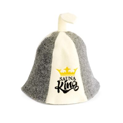 Sauna Guru Sauna Hat 'Sauna King' White - 100% Organic Wool Felt Hats for Russian Banya - Protect Your Head from Heat - English Sauna eBook Guide Included - with Embroidery