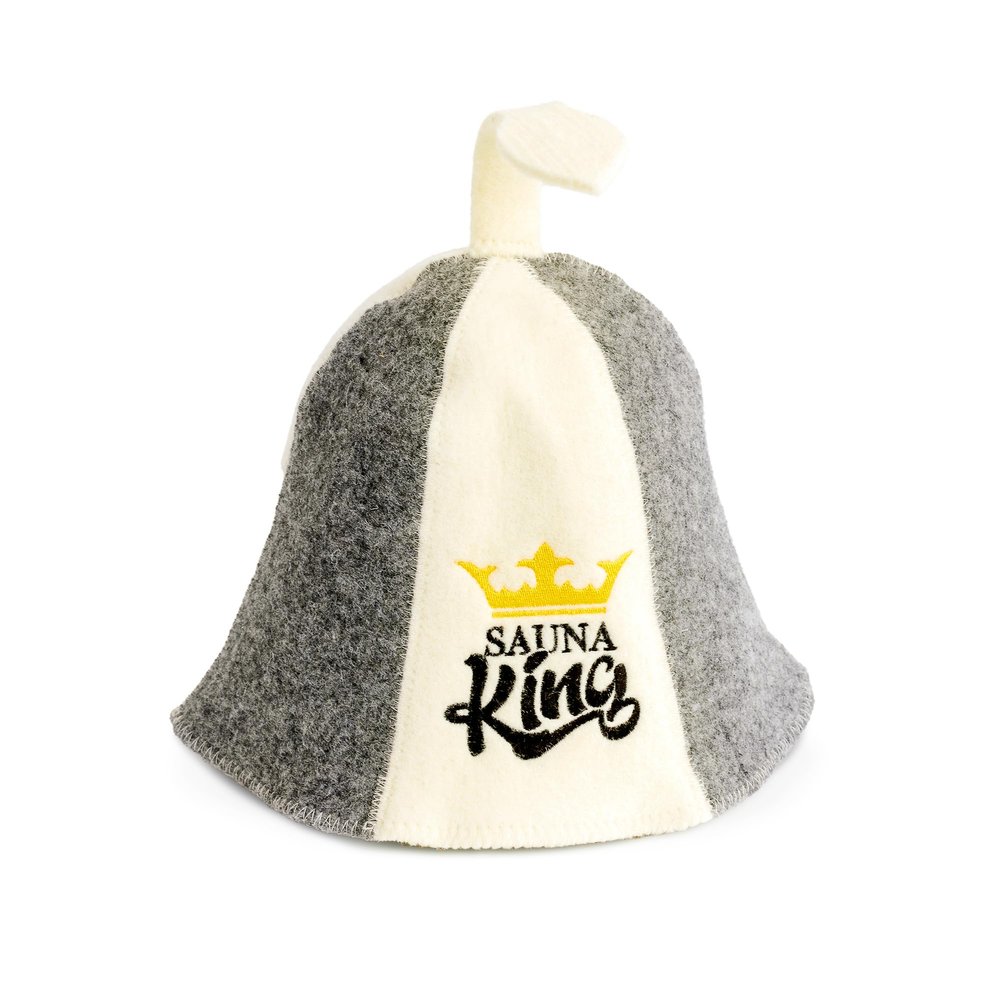 Sauna Guru Sauna Hat 'Sauna King' White - 100% Organic Wool Felt Hats for Russian Banya - Protect Your Head from Heat - English Sauna eBook Guide Included - with Embroidery