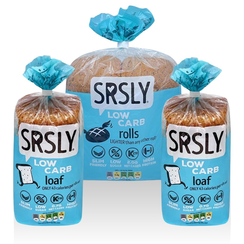 SRSLY Low Carb Keto Bread Bundle | 0.7G Carbs & 43 Kcals Per Slice | 2G Carbs & 130 Kcals Per Roll | Freshly Baked Light & Fluffy | Low Calorie High Protein Bread 2 Loaves 4 Rolls