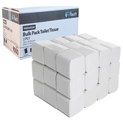 2 Ply Premium Bulk Pack Toilet Tissue Rolls, Soft, Strong and Absorbent Bulk Pack Paper White Dispenser Toilet Paper Fragrance Free Folded 9000 Sheets (250x36) Sheets