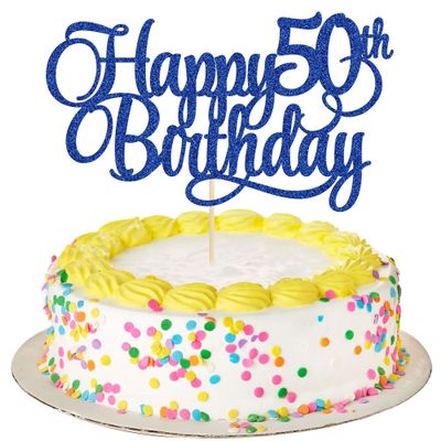 1 Pack Happy 50th Birthday Cake Topper Blue Glitter Number 50 Fifty Years Old Birthday Cake Pick Decoration For 50th Birthday Celebrating Anniversary Party Supplies