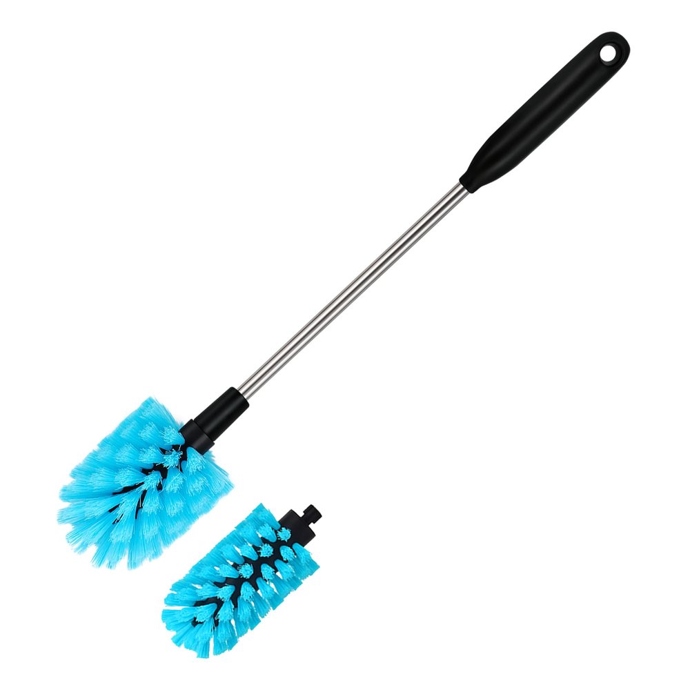 2 in 1 Water Bottle Brush, 15 Inch Long Stainless Steel Handle Bottle Brush Cleaner - Replaceable Brush Heads Designed for Wine Glass/Narrow Mouth Container Cleaning with 2 Specialised Brush Heads
