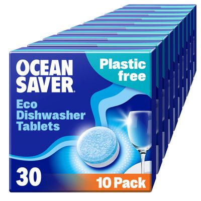OceanSaver Eco-Friendly Dishwasher Tablets - Pack of 300 | Non-Toxic & Plastic-Free Dish Washing Tablets for Sustainable Cleaning | All in One Plant-Based Dishwasher Salt & Rinse Aid for Tough Stains