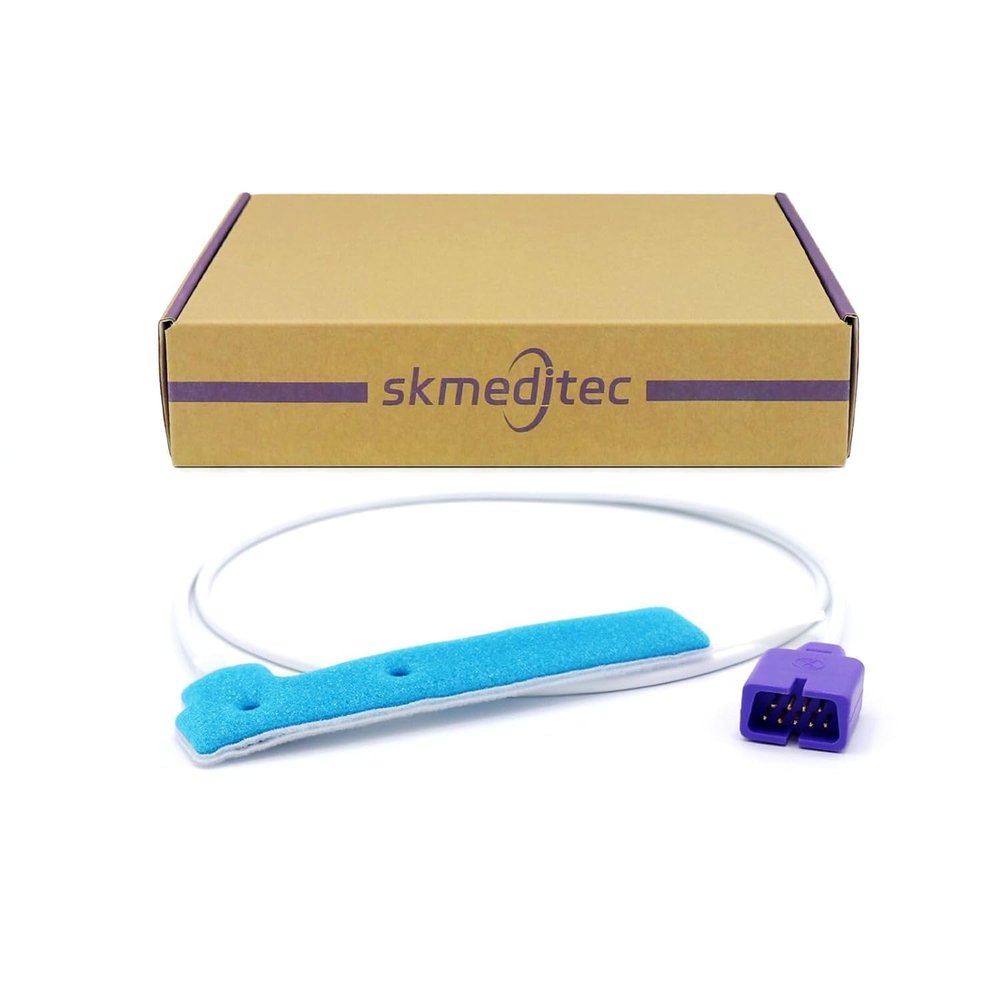 12PCS skmeditec Disposable SpO2 Sensor Cable Compatible with Nellcor Oximax, 3.2 FT Foam Tape Probe with 9 Pins Connector with Chip