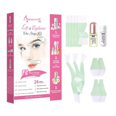 Beauty7 Wax Strip for Face, 10 Strips Lips + 6 Eyebrow + 8 Other Wax Strips with 2g Pearl Powder and 3ml Soothing Essential Oil After Care Facial Hair RemovaL