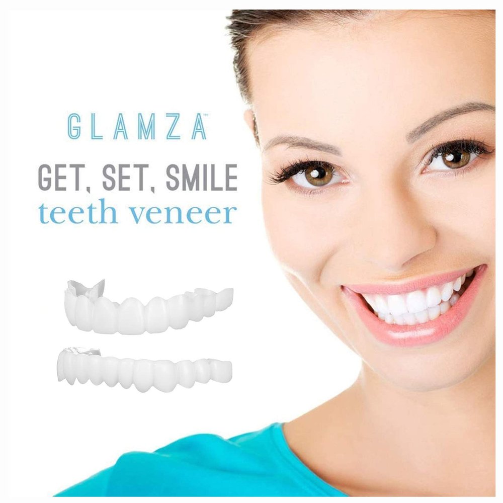 Flipped Warmth 2 Pairs Fake Teeth, Cosmetic Teeth Smile Teeth Covers Snap on Veneers Teeth, False Teeth Veneers Top And Bottom Instant Veneers for Men Women Adult