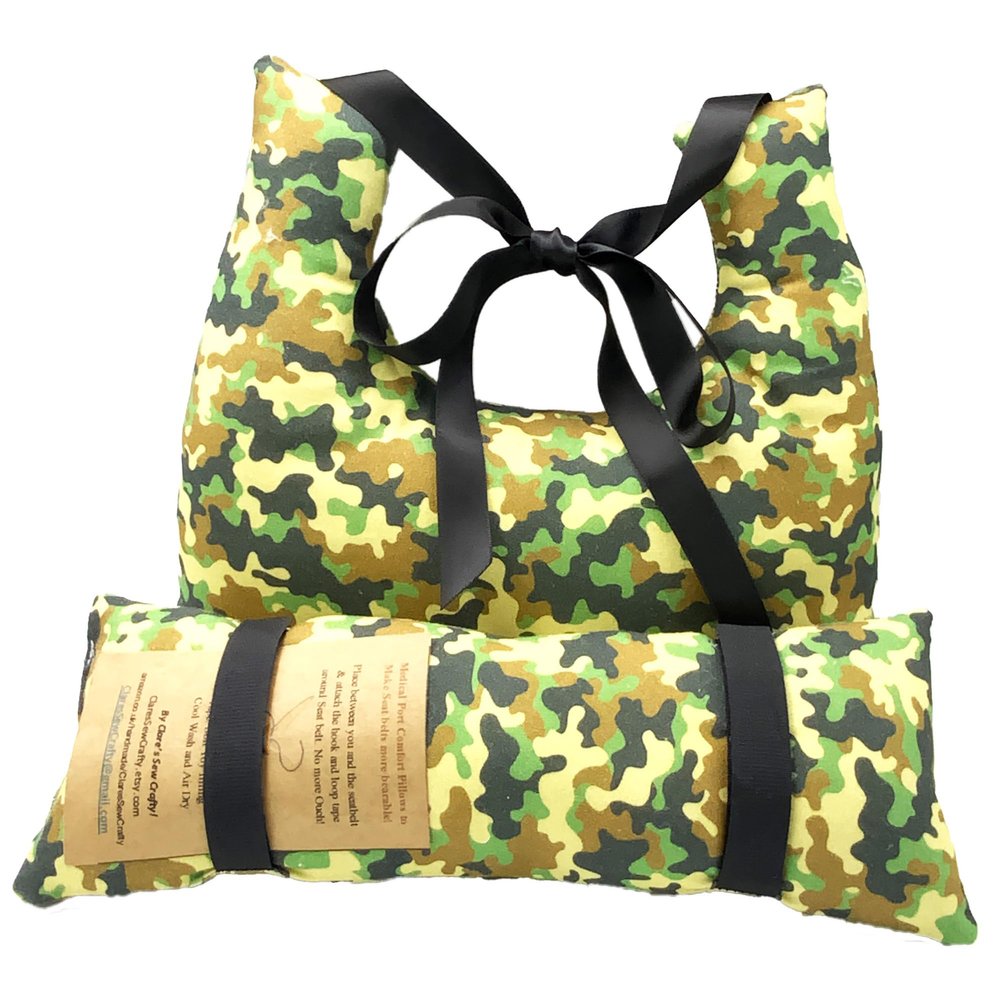 Customisable 10"x9" Underarm Cushion for Single Mastectomy Pillow Lumpectomy Augmentation Gift Set +10" Seatbelt Pad, Breast Cushion Pillow SLNB Top Surgery (Green Camo Type 2)