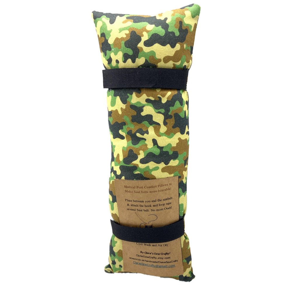6x 3/10"x3" Car Seatbelt Pads - various sizes for Post Surgery, Pacemakers, Chemo/Stoma/Medical ports or just to stop that Ouch! (Green Camo #2, 10"x3")