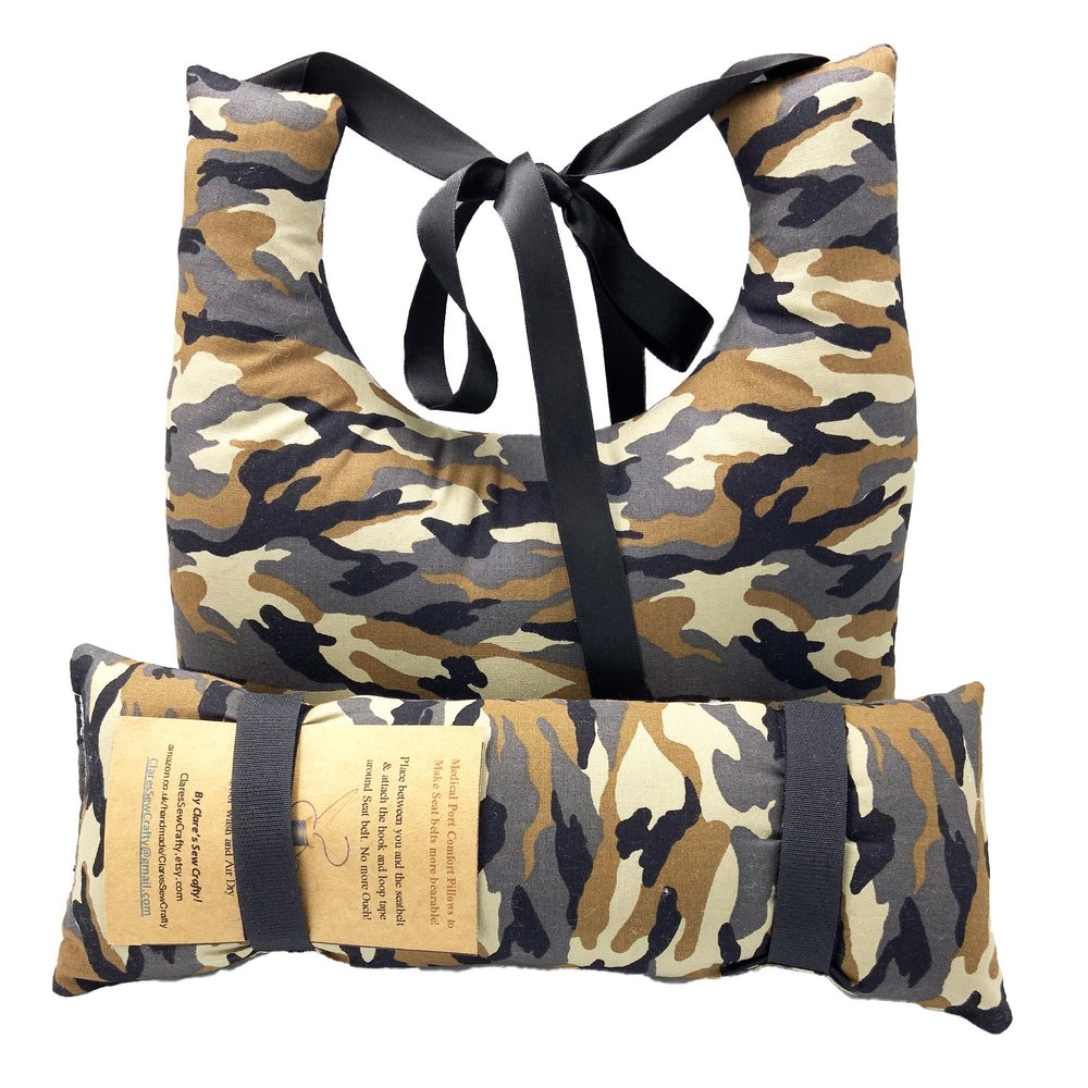Customisable 10"x9" Underarm Cushion for Single Mastectomy Pillow Lumpectomy Augmentation Gift Set +10" Seatbelt Pad, Breast Cushion Pillow SLNB Top Surgery (Green Camo type 1)