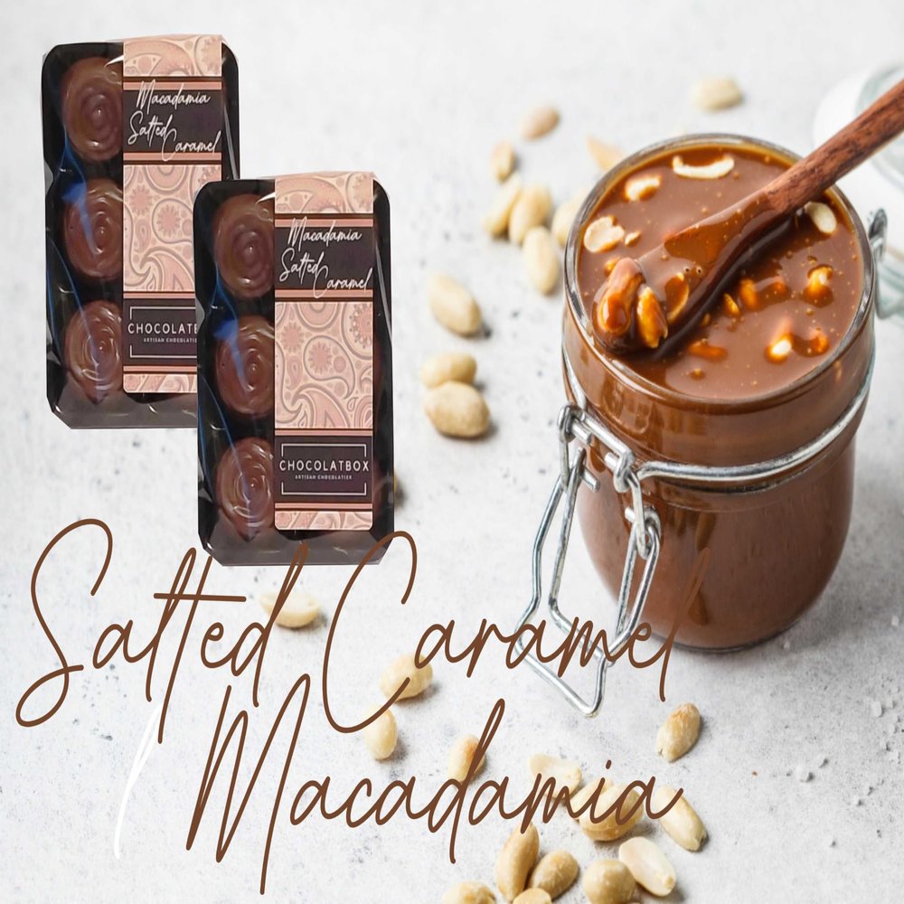 Belgian Milk Chocolate with Roasted Macadamia and Soft Salted Caramel Handmade