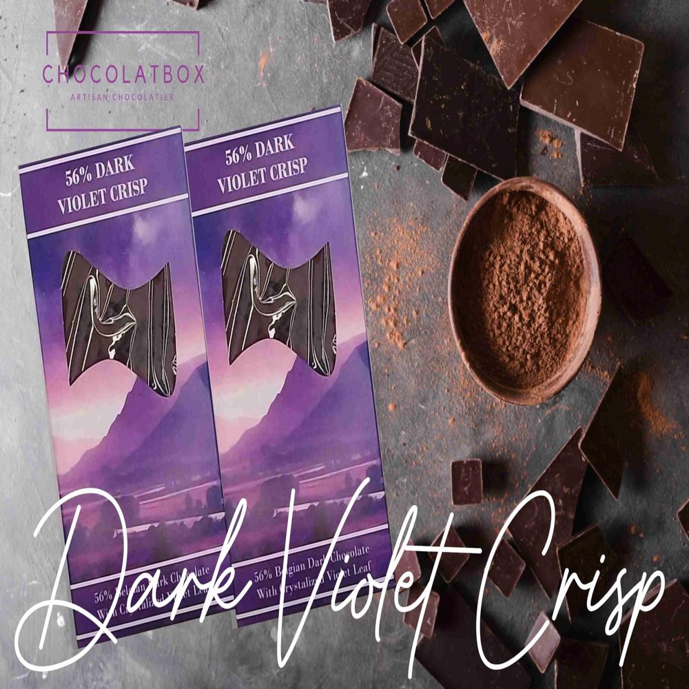 Handmade Belgian 56% Dark Chocolate Bar with Crystallised Violet Leaves 100g, Gourmet Vegan Chocolate, Floral Artisan Gift