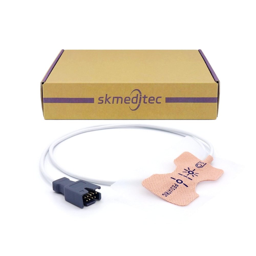 skmeditec12PCS Compatible with Masimo SpO2 Sensor Disposable Cable for Pediatric Child, 3.2 FT Adhesive Tape Probe with 9 Pins LNCS Connector, Replacement Cord with Chip For 1860 (LNCS Pdtx)