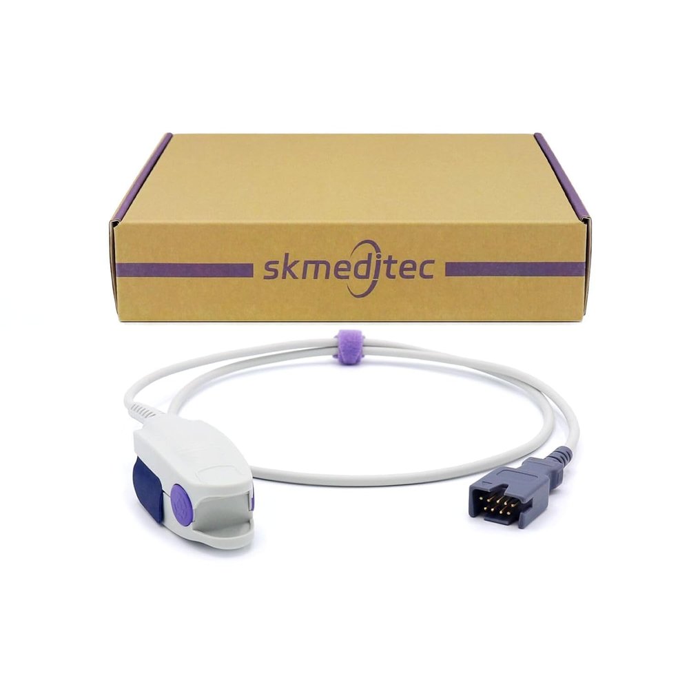 skmeditec Compatible with Masimo SpO2 Sensor Cable for Adult, 3.2 FT Reusable Finger Clip Probe with 9 Pins Connector, Replacement Cord with Chip for 1863 (LNCS DCI), 1778 (RS-I)