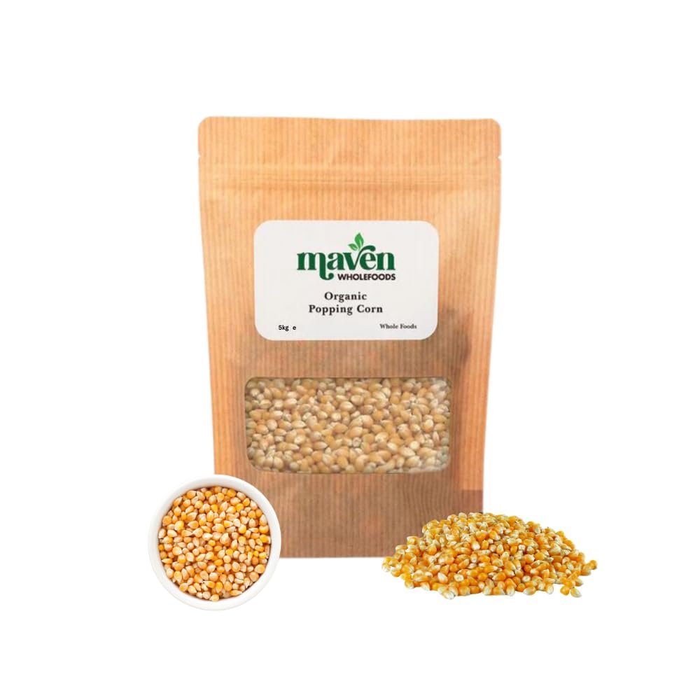 Maven wholefoods Organic Popping Corn 5kg | GMO Free | High Fibre & Protein | Certified Organic | Healthy Snack | Suitable for Vegetarian & Vegan | Packed Fresh in Resealable Bags
