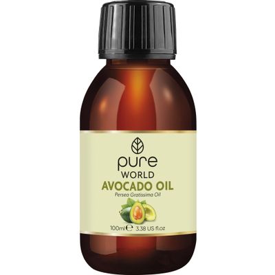 Pure World Natural Avocado Oil 100ml 100% Pure and Natural Cold Pressed Premium Quality Avocado Oil Skin, Edible grade