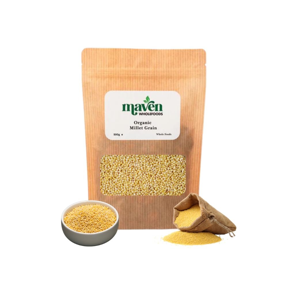 Maven wholefoods Organic Millet Grain 500g | Ancient Grain | GMO Free | High Fibre & Protein | Certified Organic | Suitable for Vegetarian & Vegan | Packed Fresh in Resealable Bags