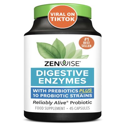 Zenwise Health Digestive Enzymes + Probiotics for Gut Health and Prebiotics Fibre Supplements for Digestion - 45 Count