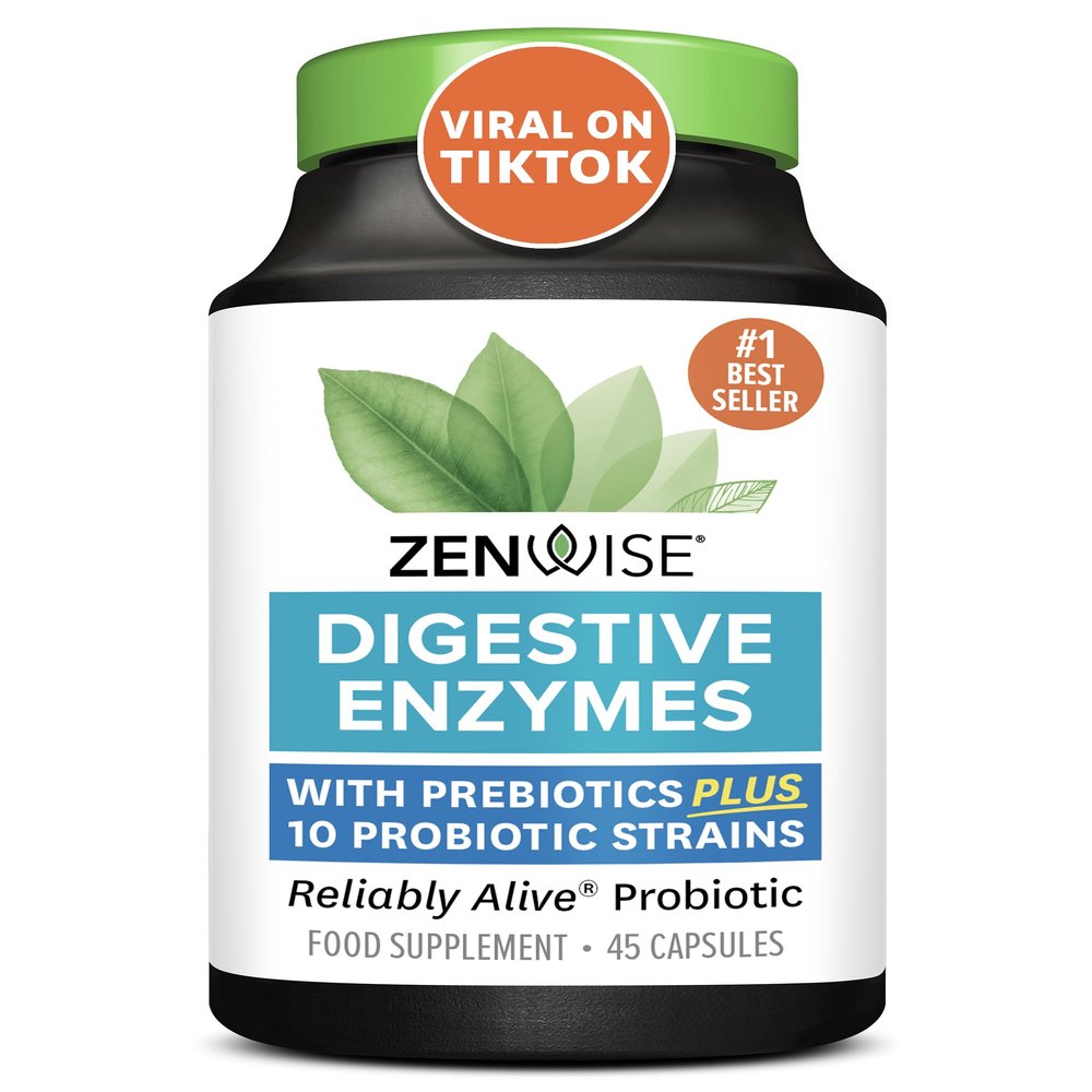 Zenwise Health Digestive Enzymes + Probiotics for Gut Health and Prebiotics Fibre Supplements for Digestion - 45 Count